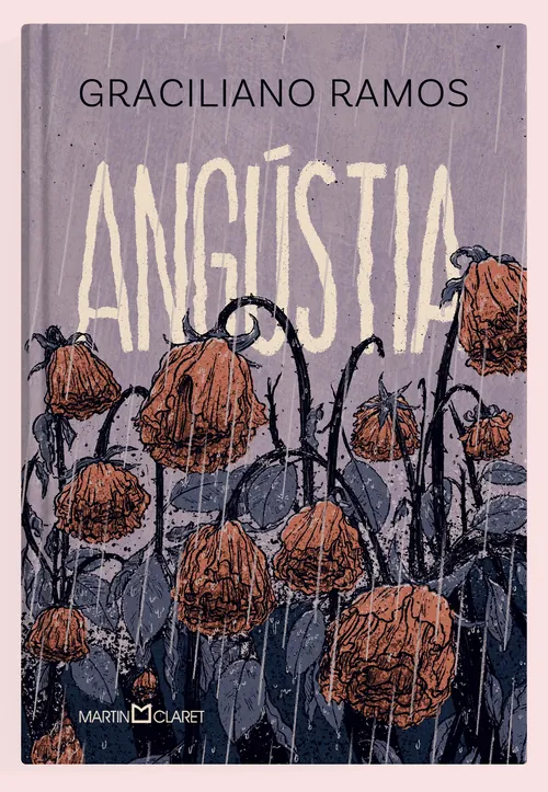 Book cover with wilted flowers illustration for Anguish by Graciliano Ramos