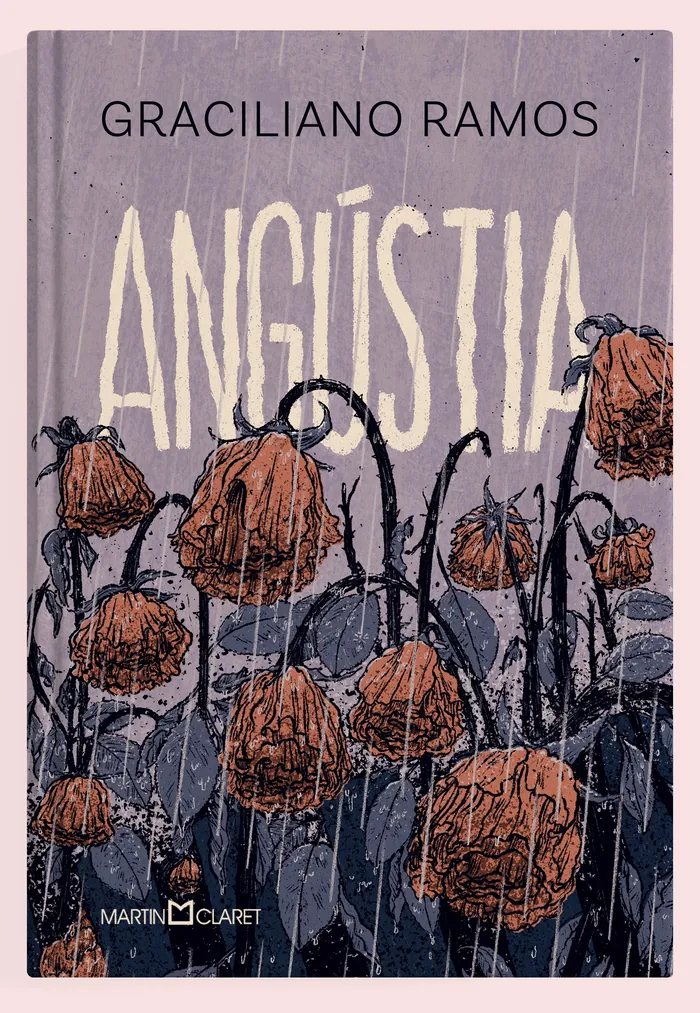 Book cover with wilted flowers illustration for Anguish by Graciliano Ramos