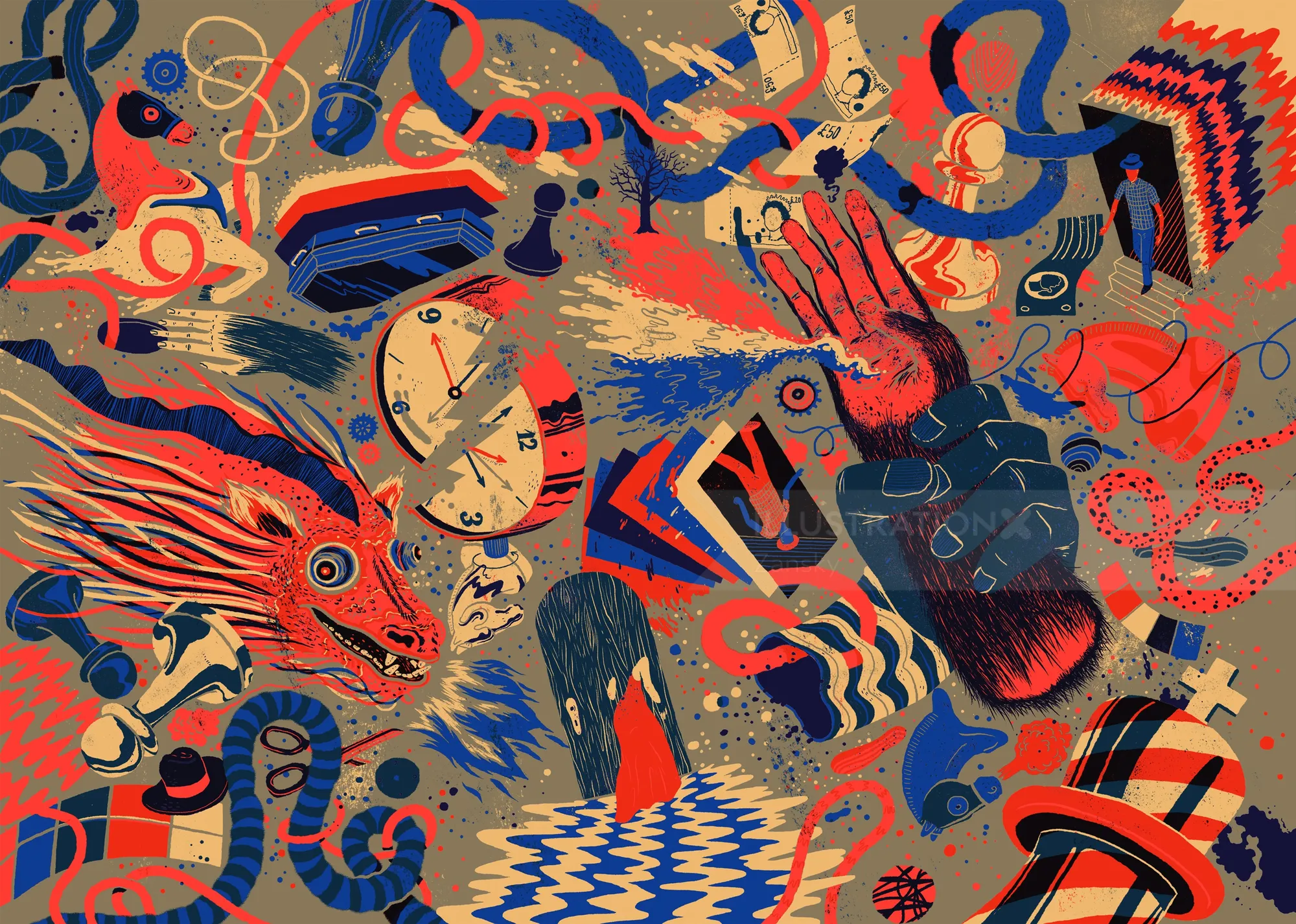 "Anthology of Fantastic Literature" book cover illustration