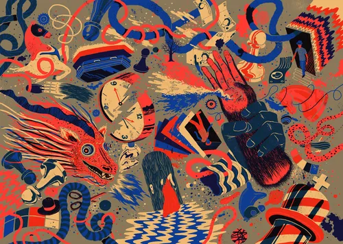 "Anthology of Fantastic Literature" book cover illustration
