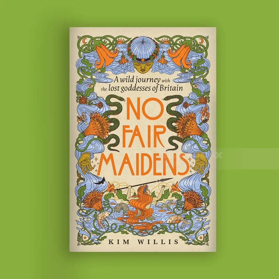 Zansky illustration of the No Fair Maidens book cover with floral borders