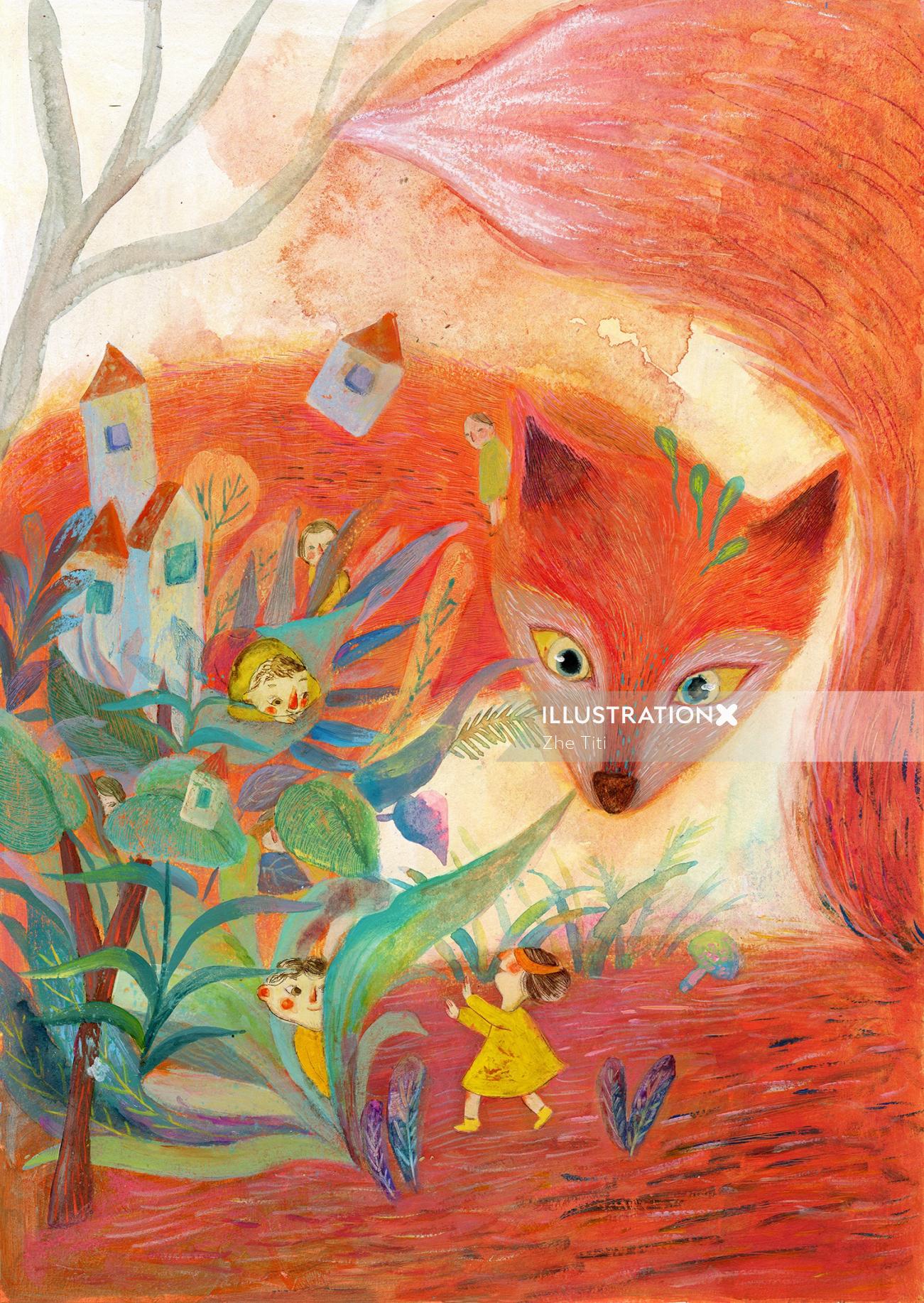 Ilustração animal da raposa vermelha