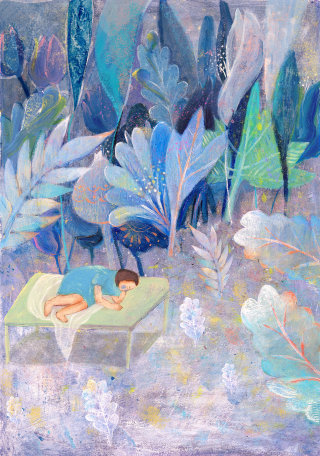 Arte contemporânea de dormir na floresta