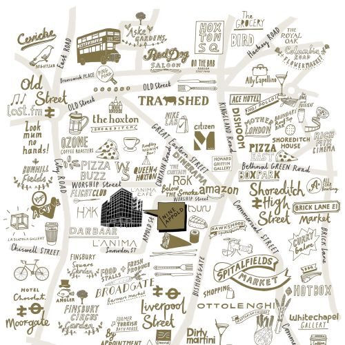 London streets map illustration by Zoe More O'Ferrall