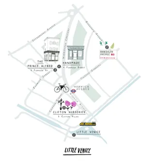 Illustrated street map of Little Venice area by Zoë More OFerrall