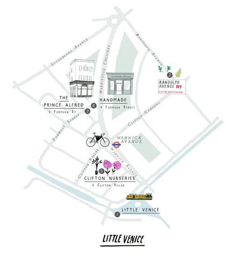 Illustrated street map of Little Venice area by Zoë More OFerrall