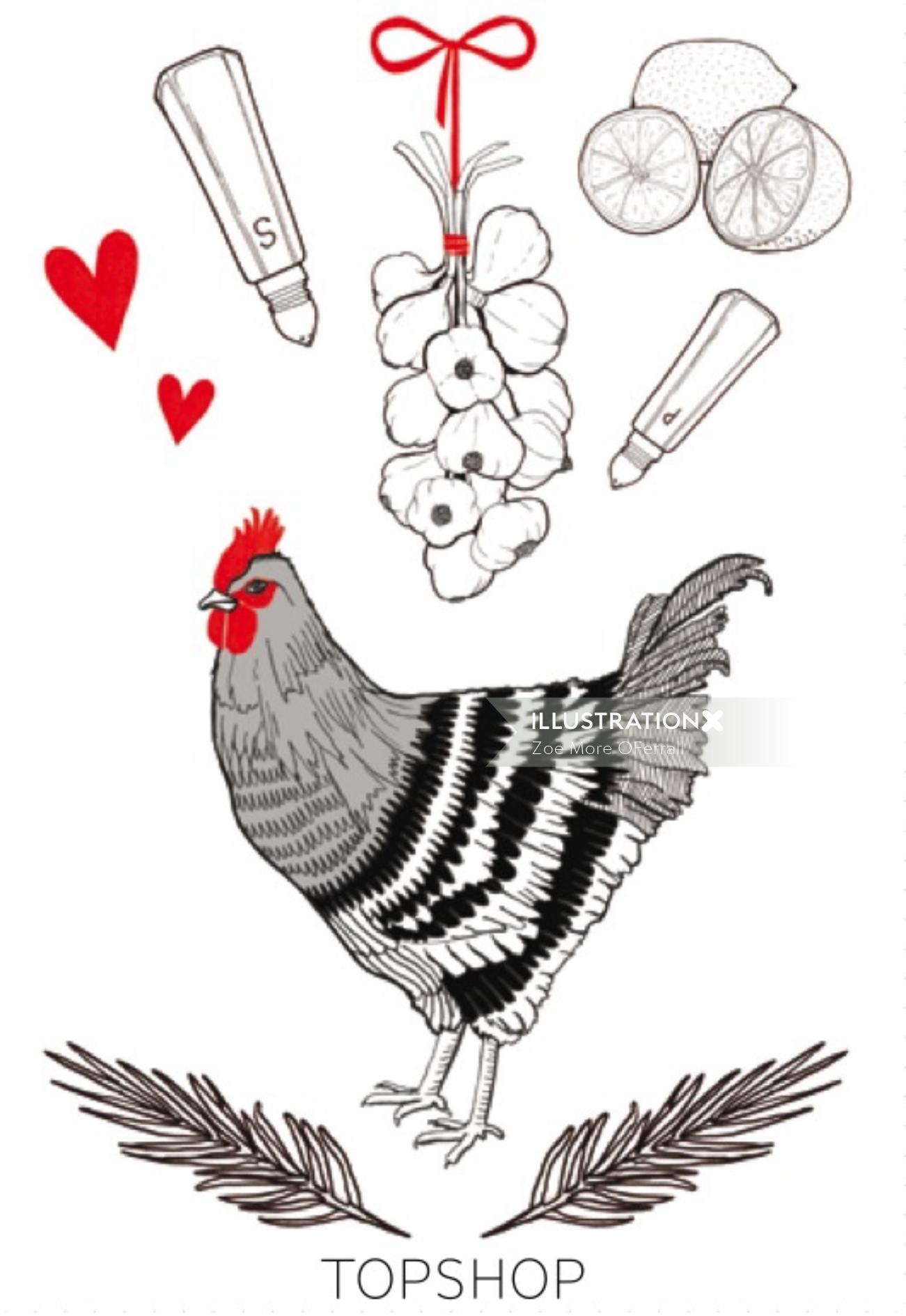 Abstract illustration of Chicken, Orange, and Garlic