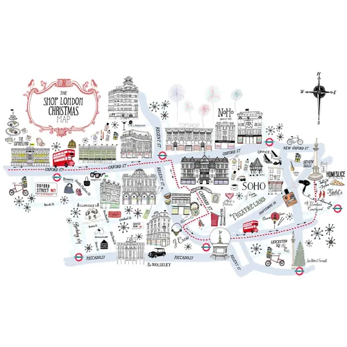 ロンドンの有名なランドマークをフィーチャーしたクリスマスショッピングマップ（作成者：Zoë More OFerrall）
