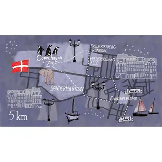 Illustrated map showing Copenhagen Zoo and nearby areas by Zoë More OFerrall