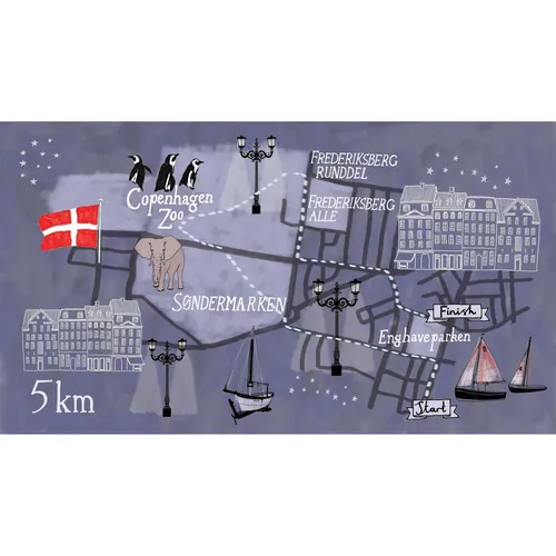 Illustrated map showing Copenhagen Zoo and nearby areas by Zoë More OFerrall