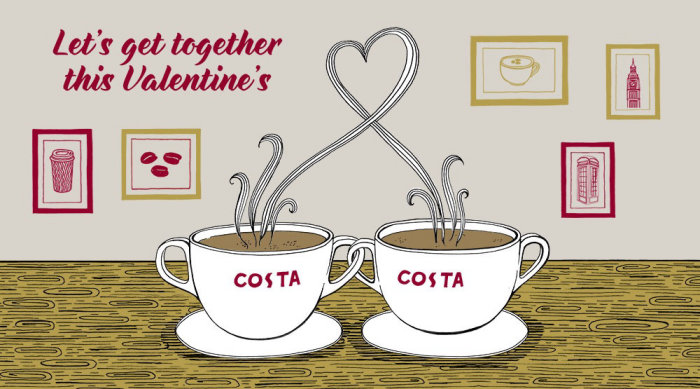 Illustration de la publicité pour le café Costa valentines day
