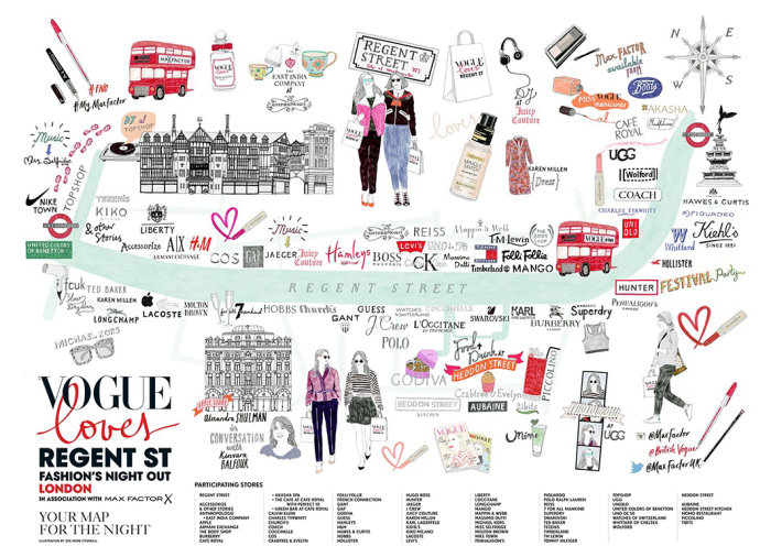 Ilustração do mapa de Londres para os amantes da Vogue
