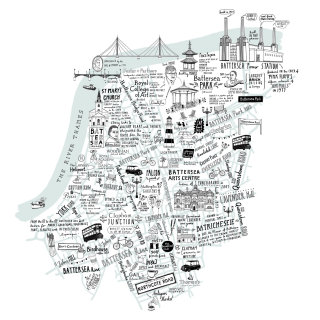 バタシー、ロンドンの地図イラスト
