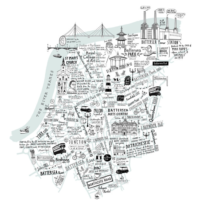 Carte illustration de Battersea, Londres