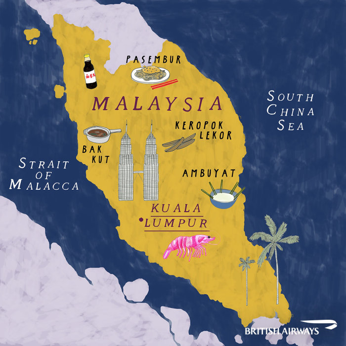 Ilustração do mapa da Malásia por Zoe More OFerrall