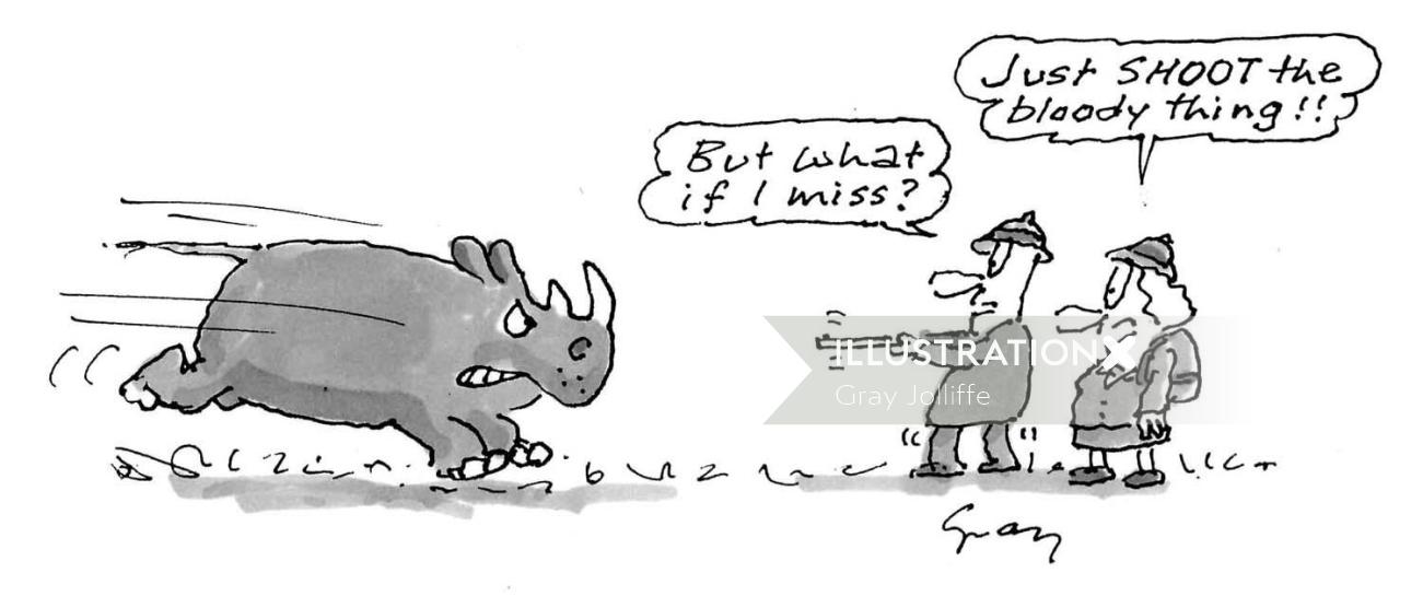 Cartoon rhinocerous illustration by Gray Jolliffe