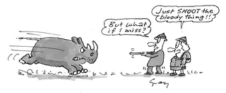 Cartoon rhinocerous illustration by Gray Jolliffe