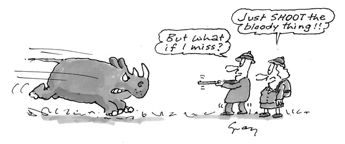 Cartoon rhinocerous illustration by Gray Jolliffe