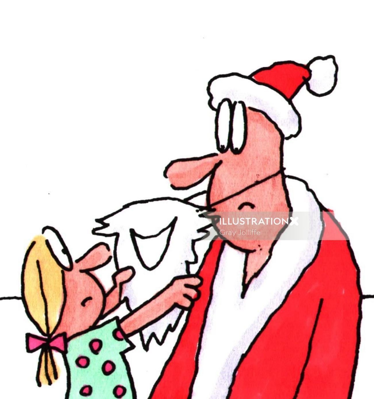 Cartoon santa claus with little girl