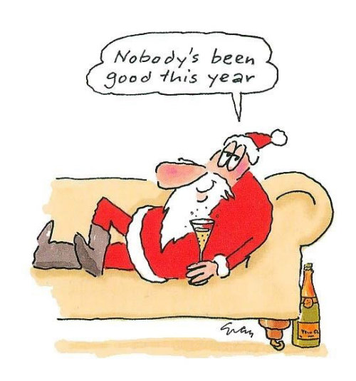 Uma ilustração de Papai Noel bebendo álcool