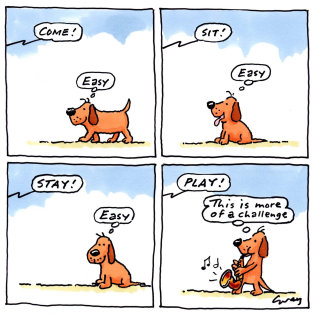 Illustration de dessin animé de dialogues avec un chien par Gray Jolliffe
