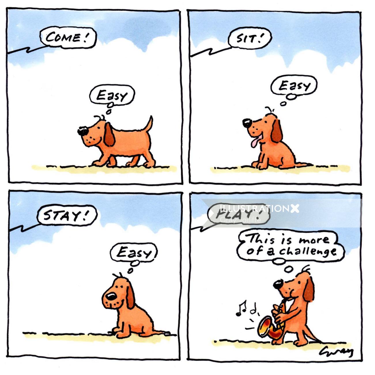 Ilustração dos desenhos animados de diálogos com cachorro por Gray Jolliffe