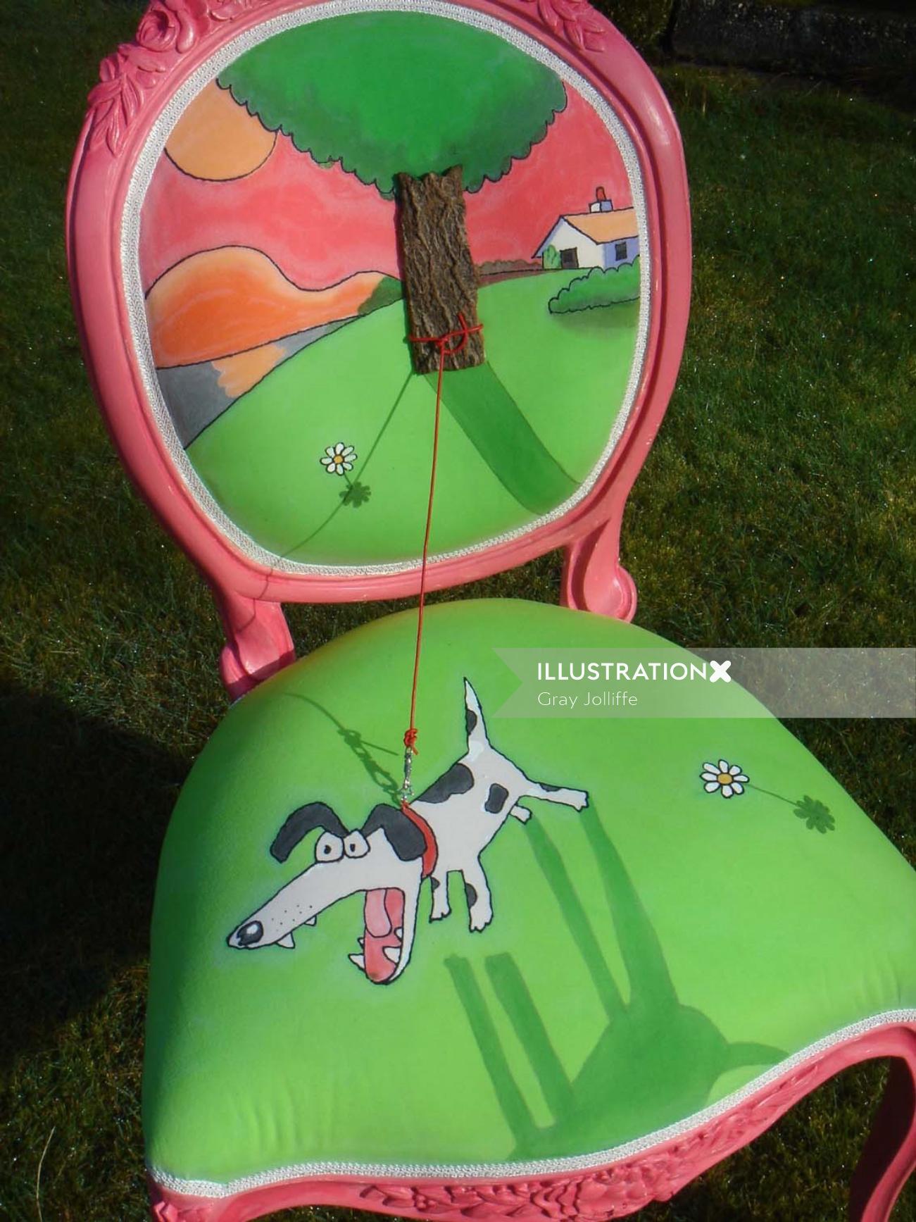Comic art of Gray Jolliffe customized chair