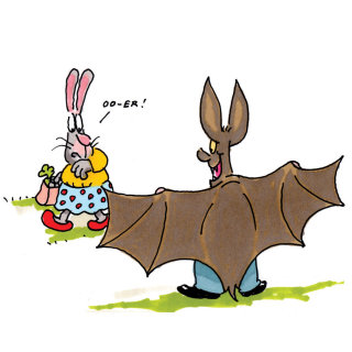 Caricatura de un murciélago parpadeante: una ilustración de Gray Jolliffe