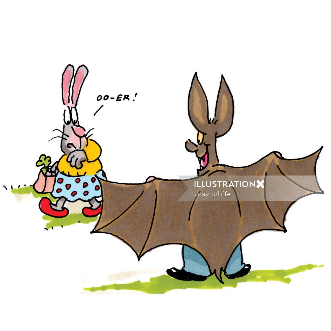 Cartoon of flashing bat - An illustration by Gray Jolliffe
