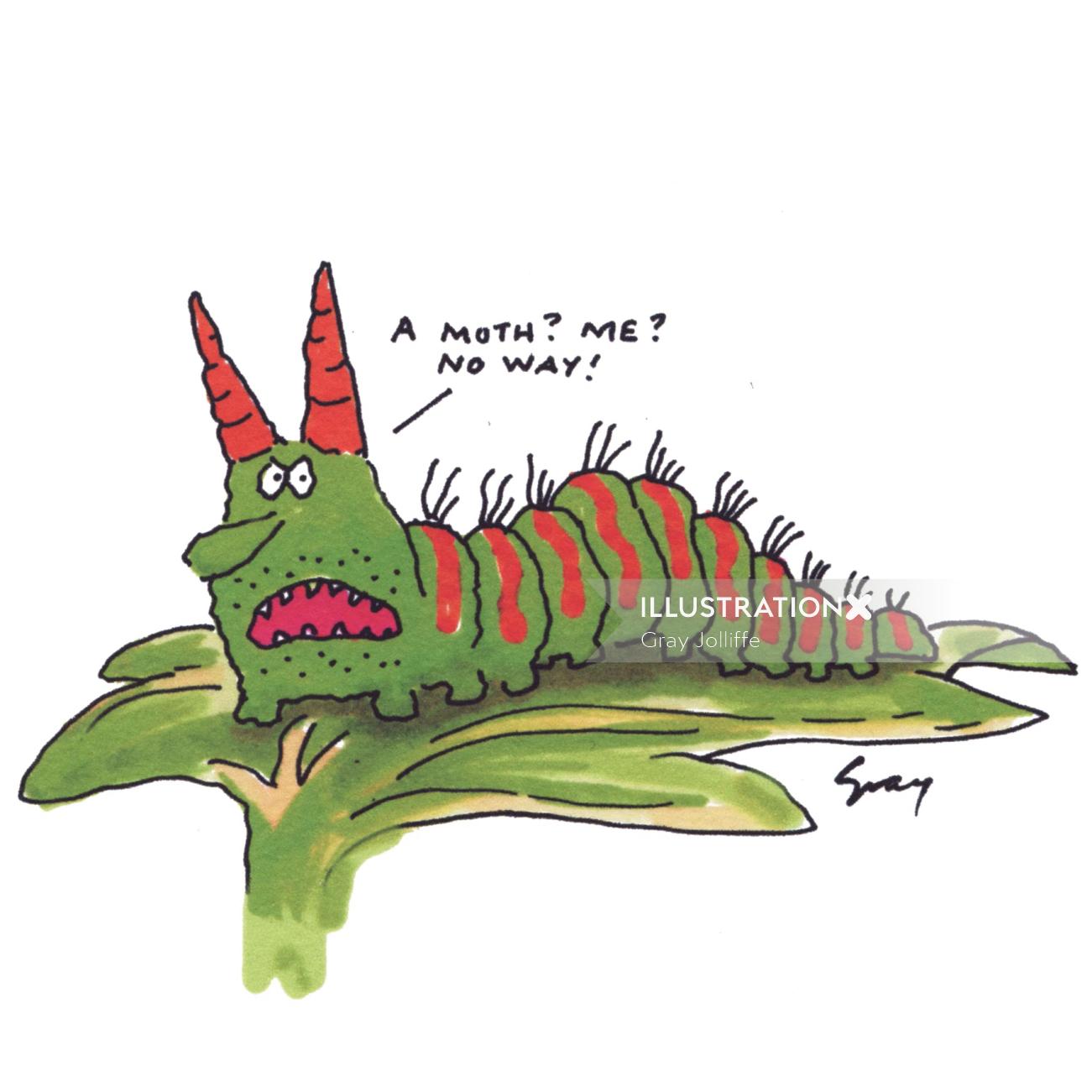 Cartoon caterpillar illustration by Gray Jolliffe