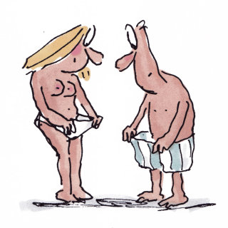 下着を探しているカップル - グレイ・ジョリフによる漫画イラスト