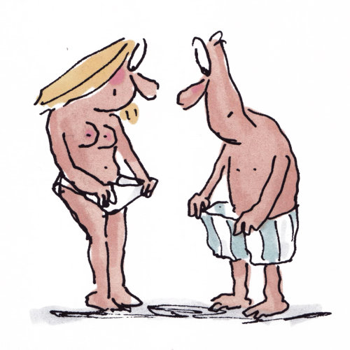 Couple à la recherche de sous-vêtements - Illustration de dessin animé par Gray Jolliffe