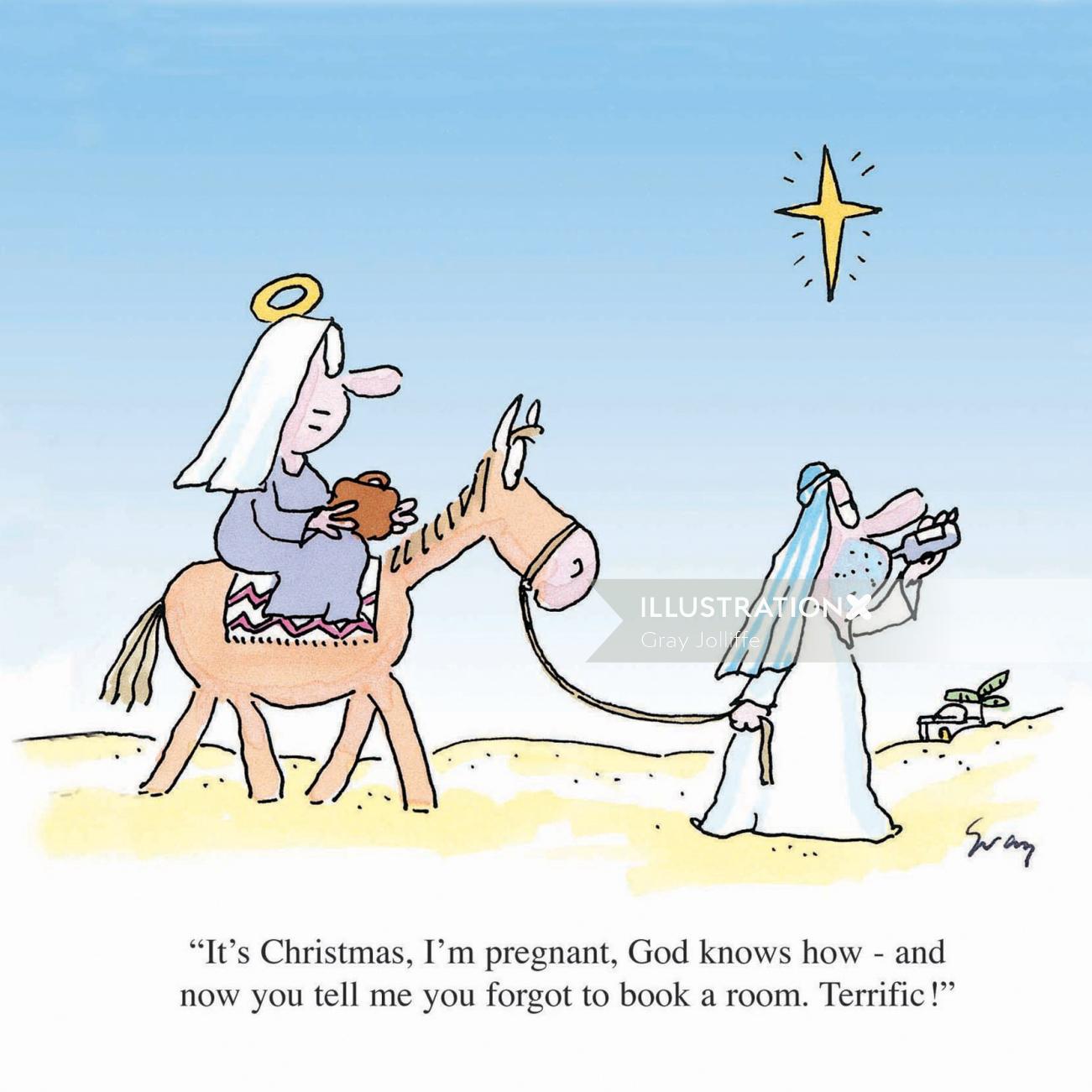Mary Joseph and donkey - An illustration by Gray Jolliffe