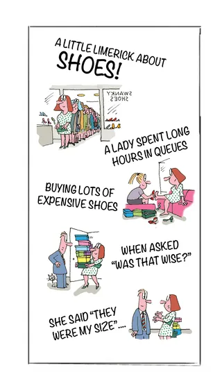 Comic strip limerick about shoes by Gray Jolliffe