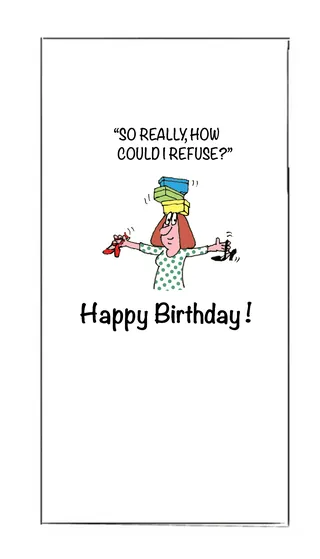 Cartoon woman refusing drink saying 'So really how could I refuse?' by Gray Jolliffe