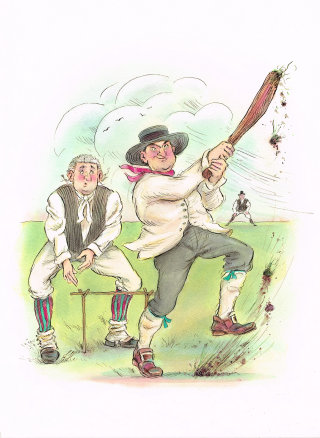 Desenho animado e humor jogando beisebol