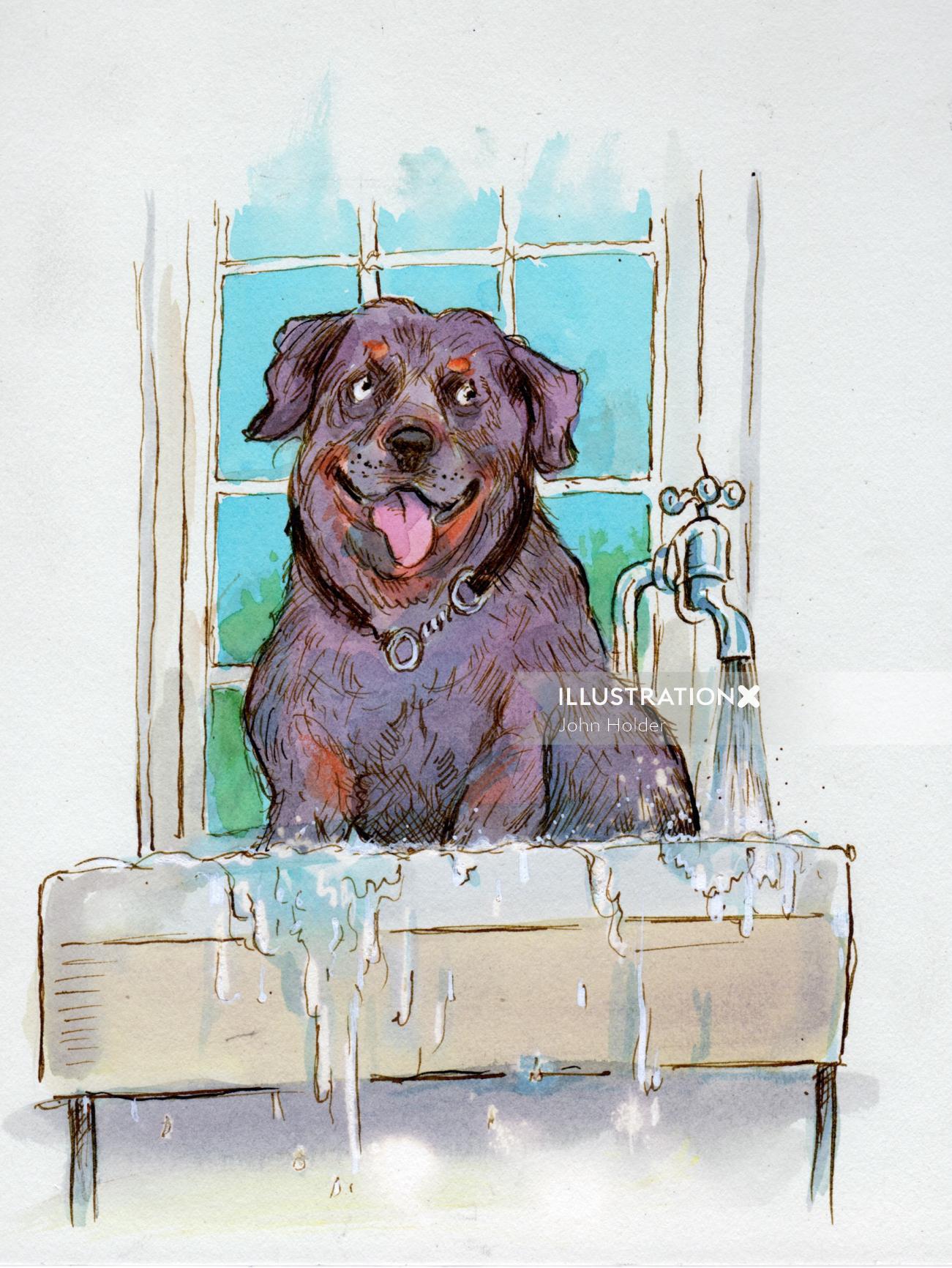 浴槽の漫画＆ユーモア犬