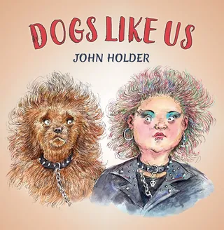 Shaggy dog and punk-style person with colorful hair and jacket