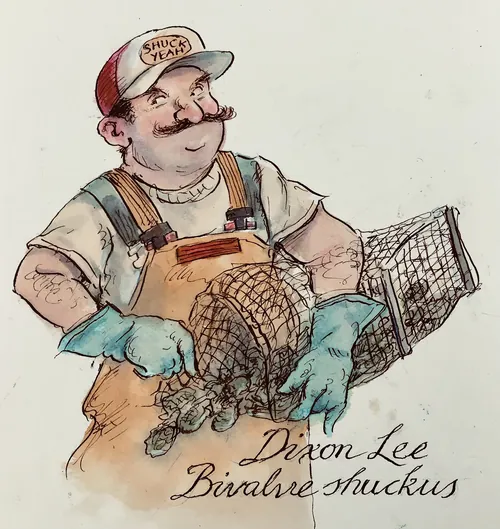 Fisherman with mustache holding crab trap cage in gloves