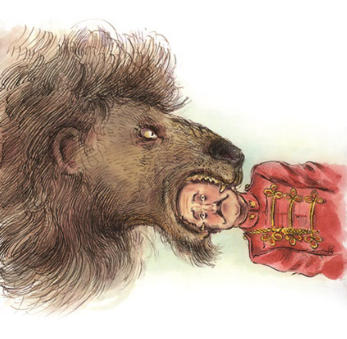 Animal comendo a cabeça da ilustração do soldado
