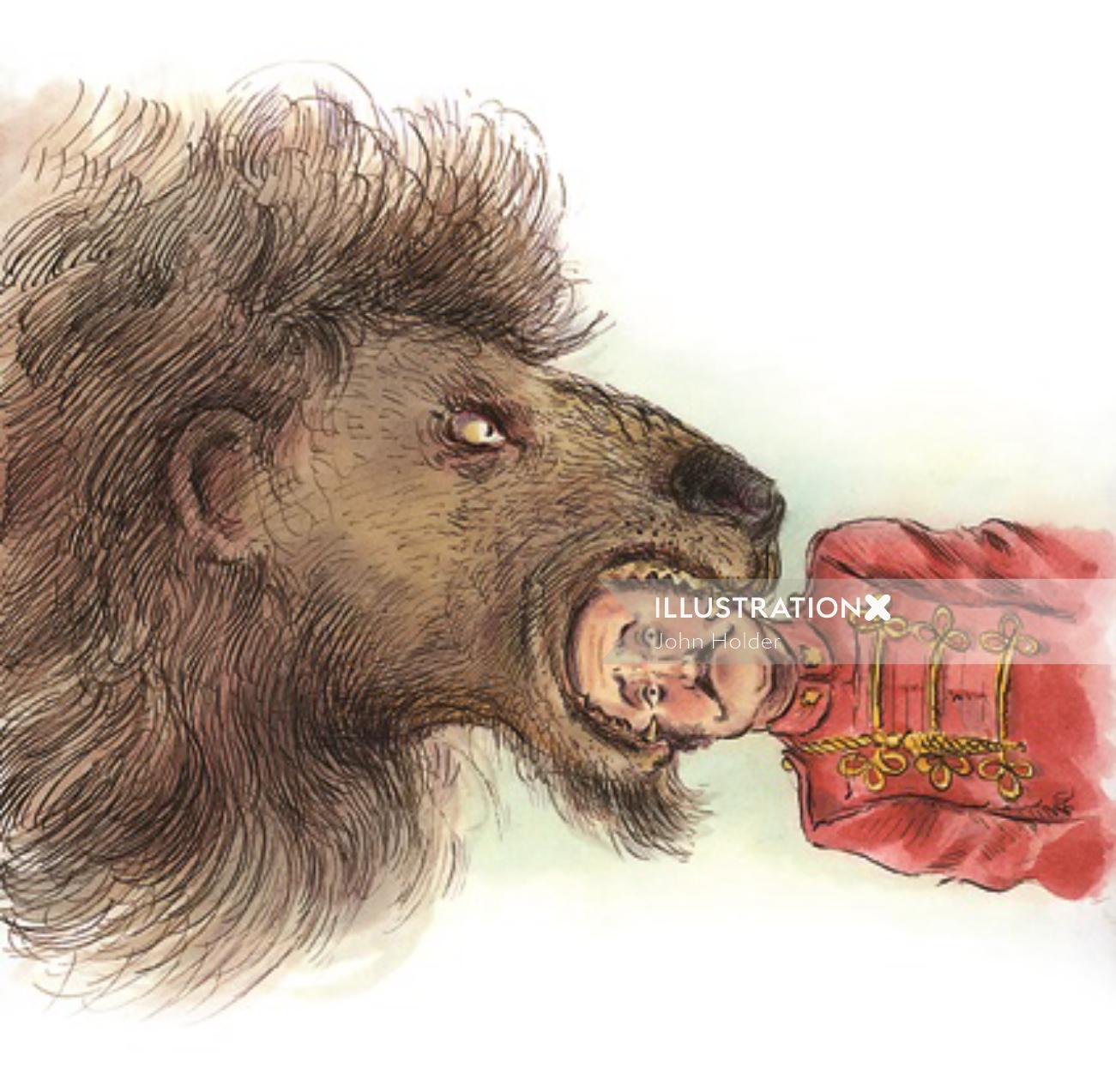 Animal comendo a cabeça da ilustração do soldado