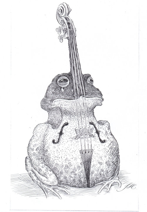 Cartoon & Humour Veteran pen art of a frog in violin shape