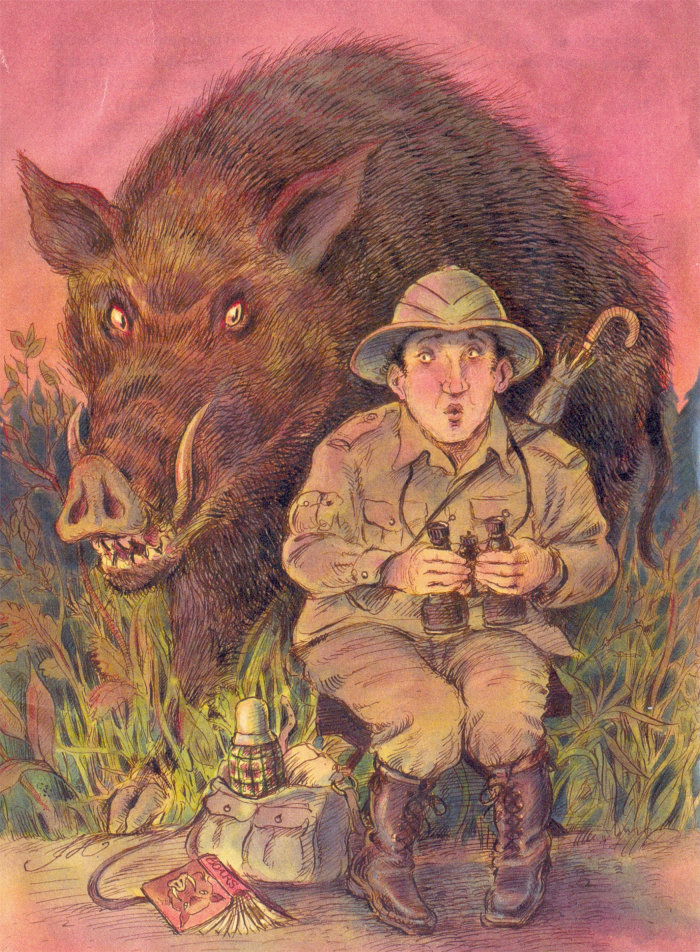 Cartoon illustration of forest hunter