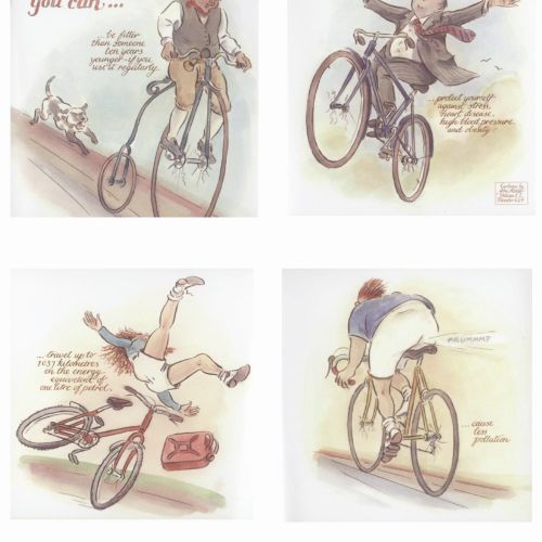 Storyboard illustration of man on a bicycle