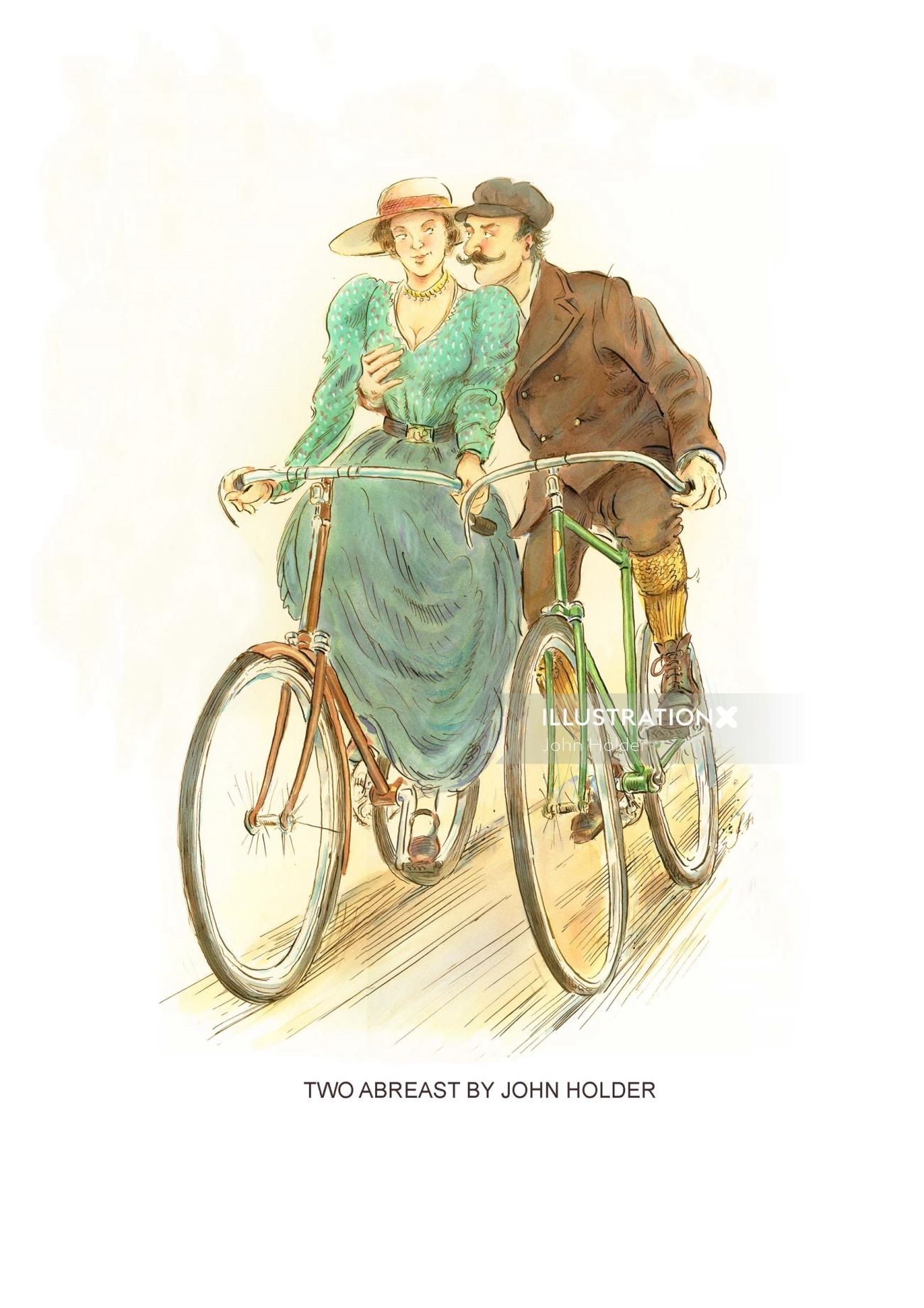 Casal de bicicleta no romance de John Holder