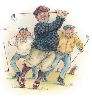 Diseño de personajes de hombres jugando al golf.