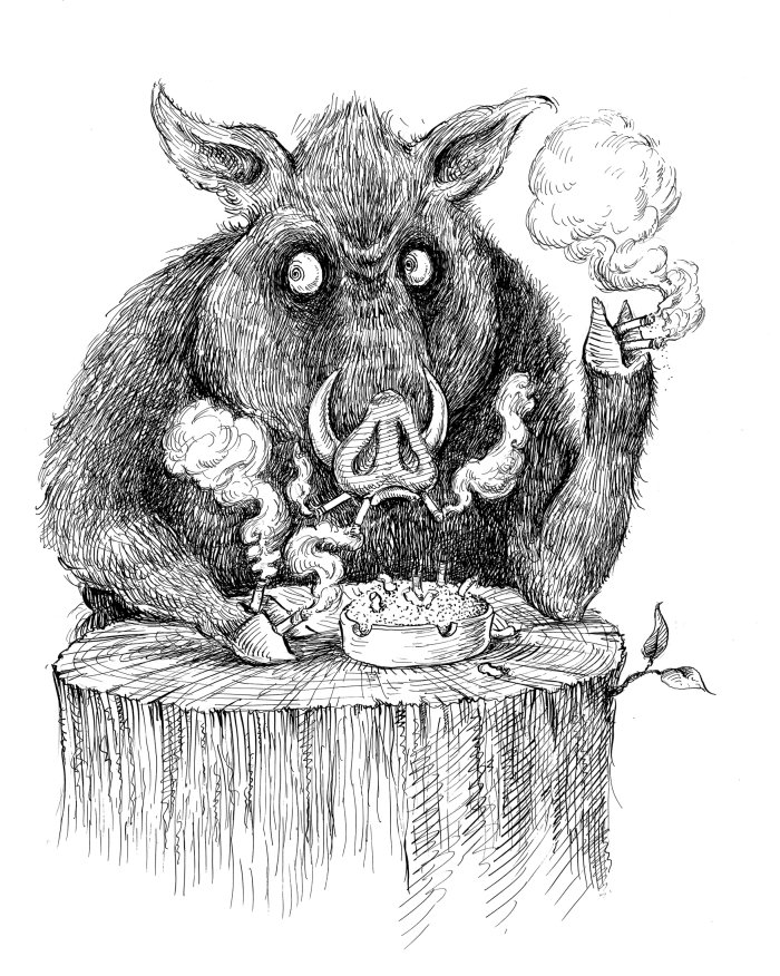 Dessin animé et humour cochon avec de la nourriture