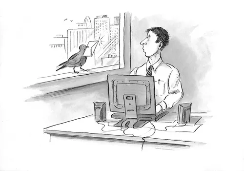 Cartoon & Humour crow delivering letter to a man