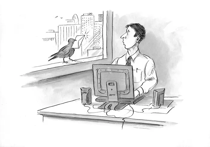 Cartoon & Humour crow delivering letter to a man