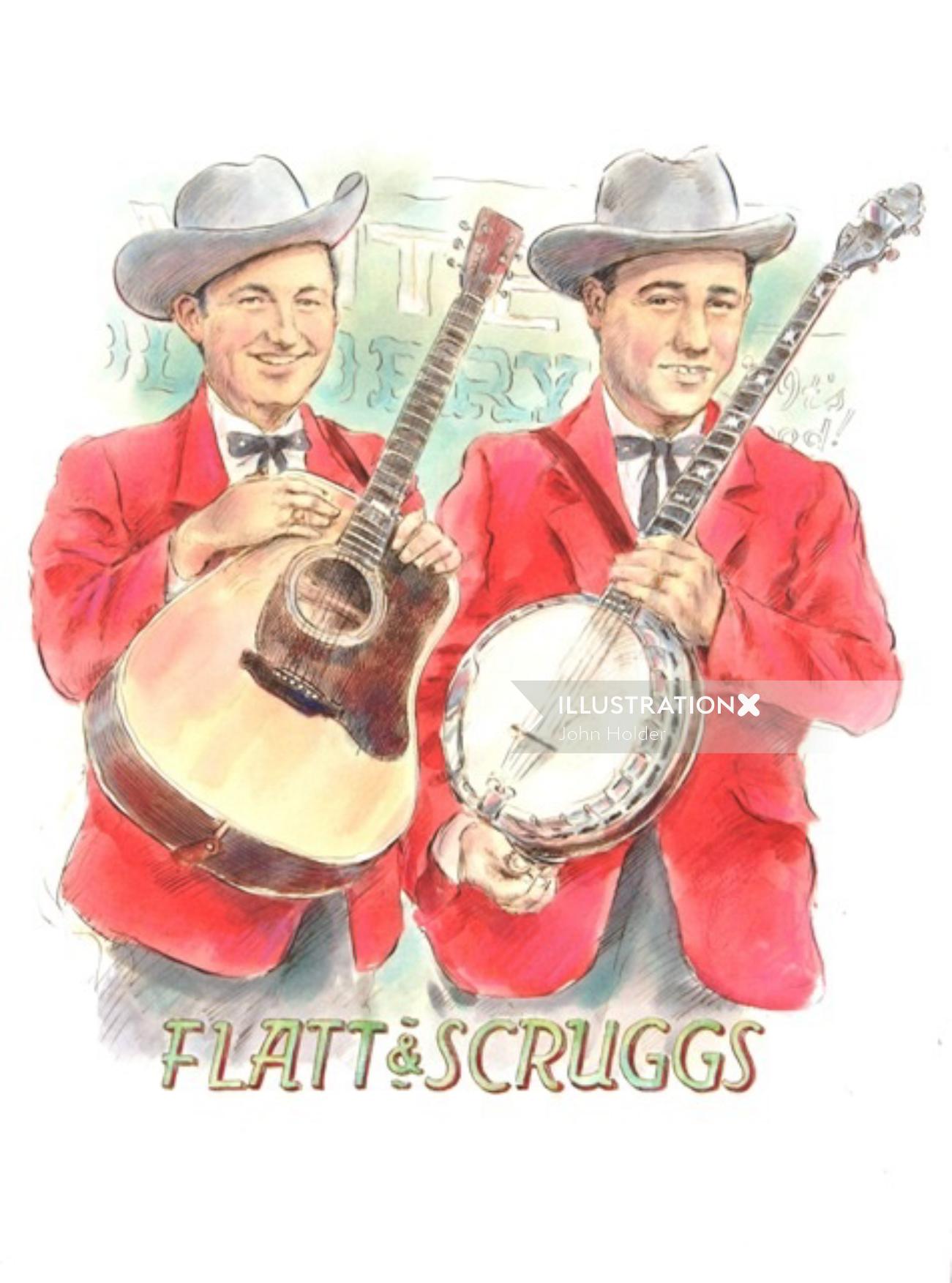 illustration of two musician with guitar